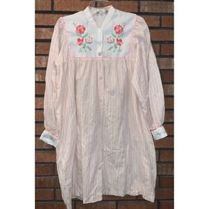 Vintage‎ Belle Fleur Womens Long Sleeve Pink Night Gown Embroidered Size M